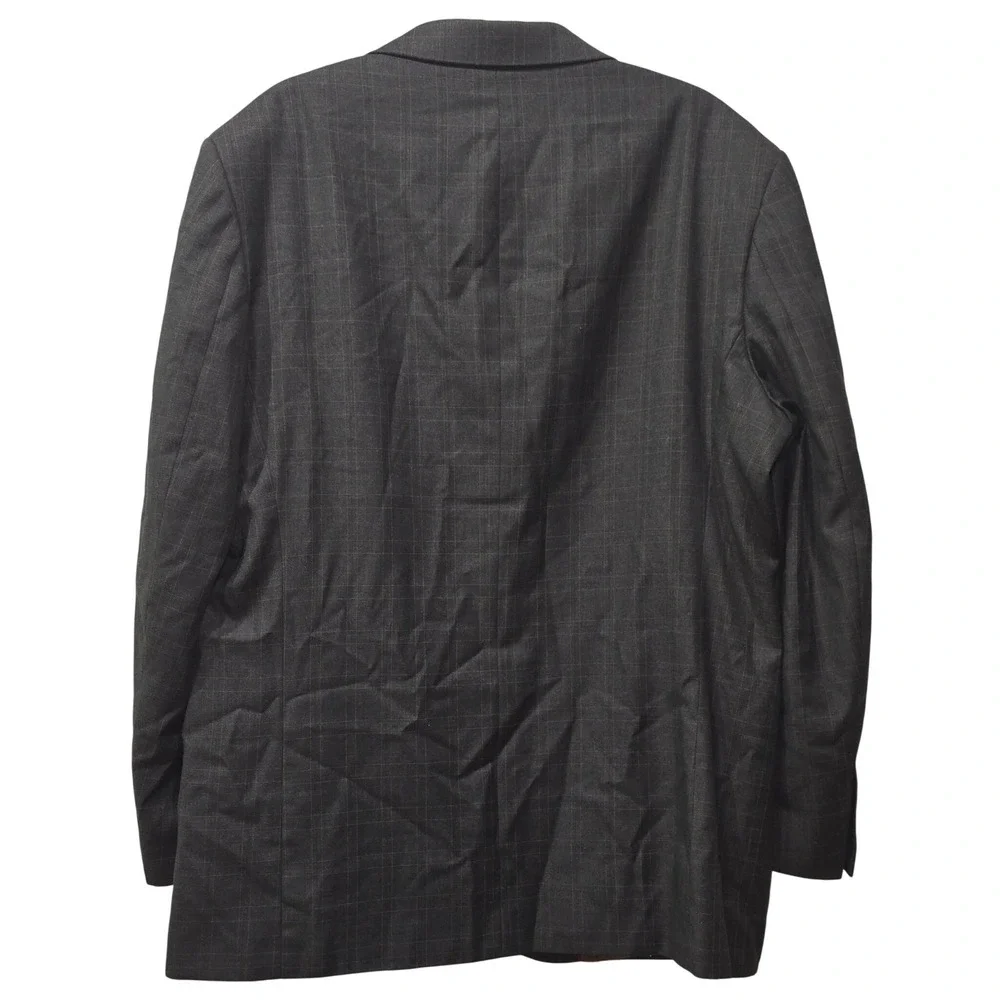 Vinci Mens Blazer 42R Charcoal Gray Windowpane Plaid 3 Button Suit Jacket